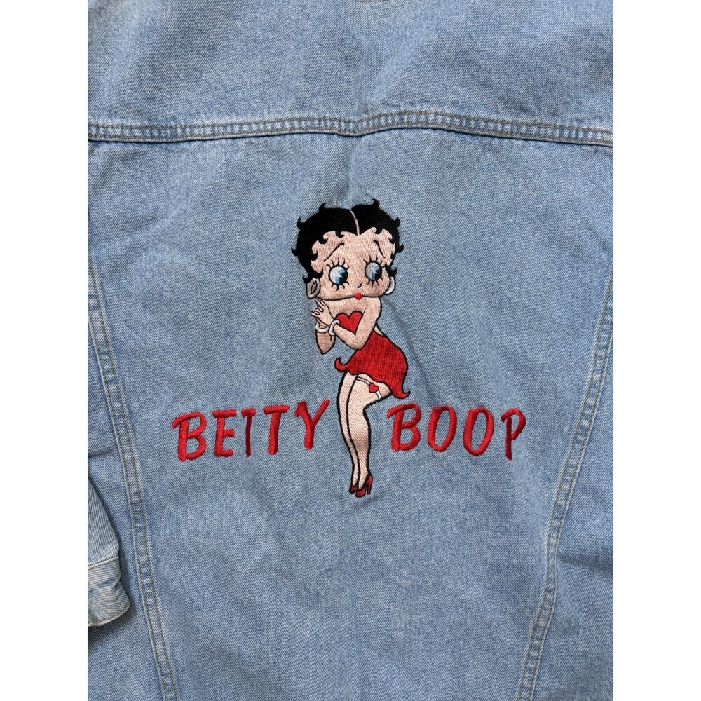 VTG Y2K 90s MAIN STREAM Betty Boop Denim Jean Jacket SZ SMALL embroidered RARE